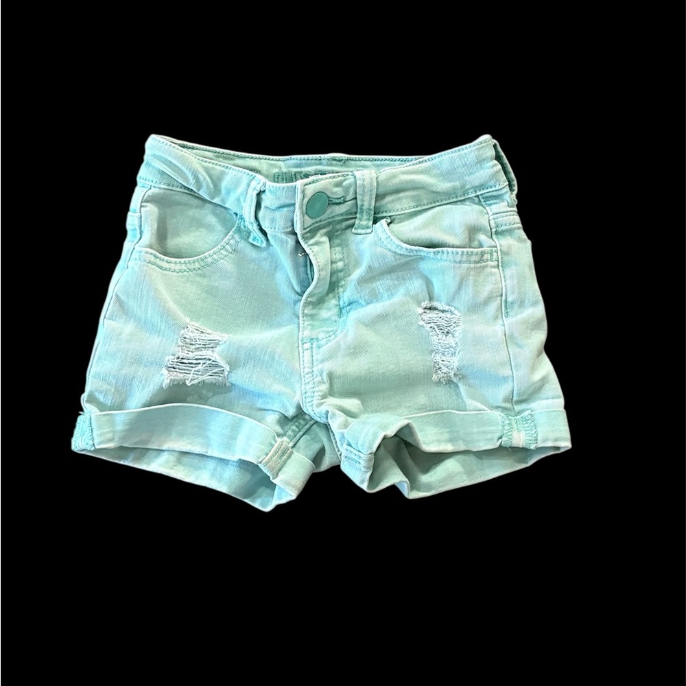 Justice girls Mint Green Distressed Denim Shorts size 6